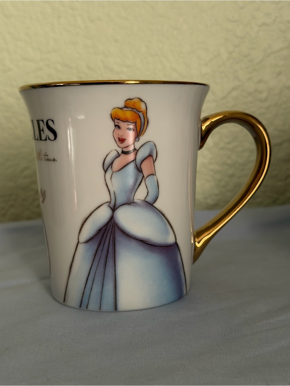 Disney Cinderella Even Miracles Take Little Time Ceramic Mug with Gold Accent